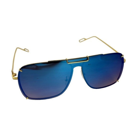 AVIATOR Gold Rim Metal Frame Sunglasses Sun Glasses Blue Mirror Lenses Summer - Picture 1 of 16